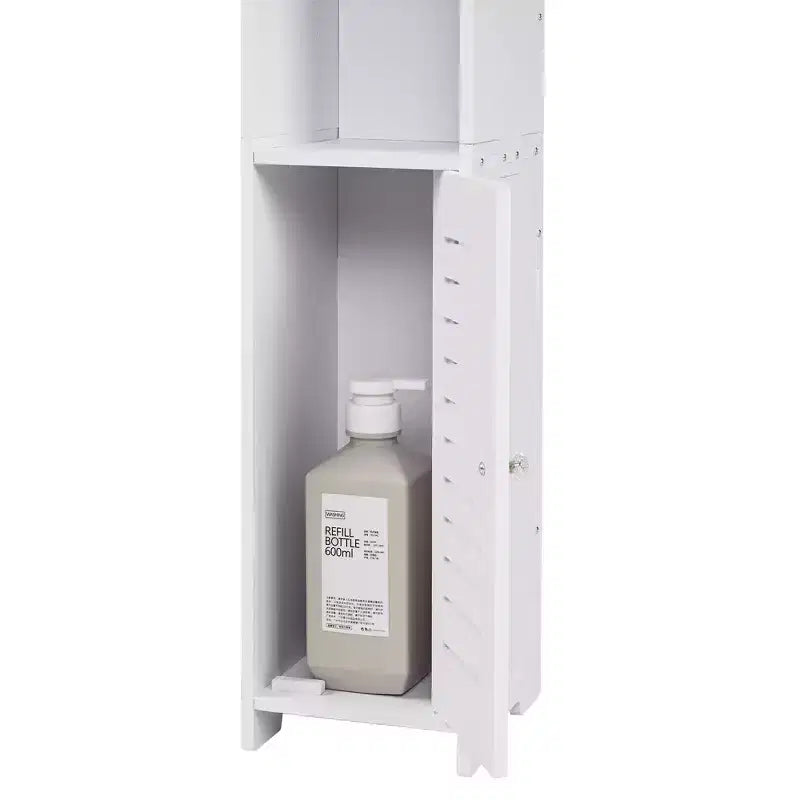 Mobiletto angolare per bagno, armadietto angolare impermeabile con portarotolo di carta igienica, organizer stretto per piccoli spazi, bianco