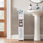Mobiletto angolare per bagno, armadietto angolare impermeabile con portarotolo di carta igienica, organizer stretto per piccoli spazi, bianco