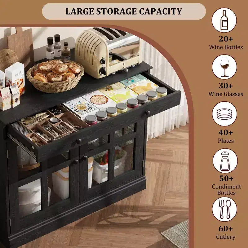 35,4 Credenze e Buffet con ante, Credenza da Cucina con antine in vetro, Buffet Moderno con cassetti, Credenza Bianca