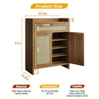 Scarpiera, Mobile Contenitore in Legno con Ante e Cassetto, Credenza Rattan con Ripiano Regolabile