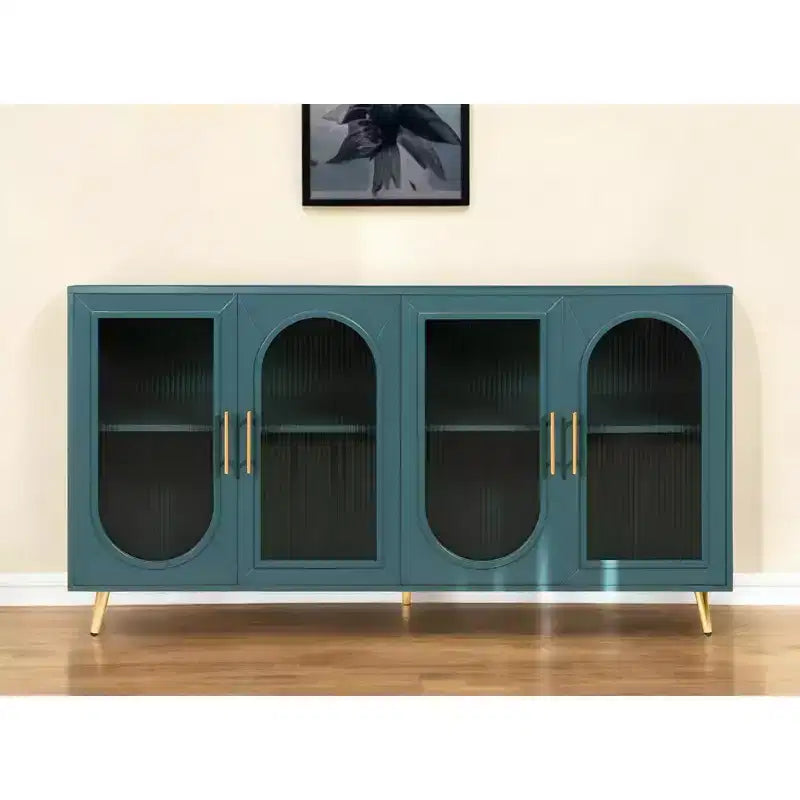 Credenza 60 in teal blu con texture a coste e quattro ante