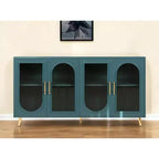 Credenza 60 in teal blu con texture a coste e quattro ante