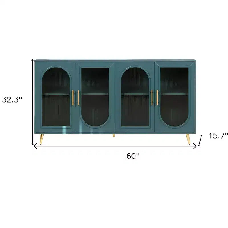 Credenza 60 in teal blu con texture a coste e quattro ante