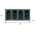 Credenza 60 in teal blu con texture a coste e quattro ante
