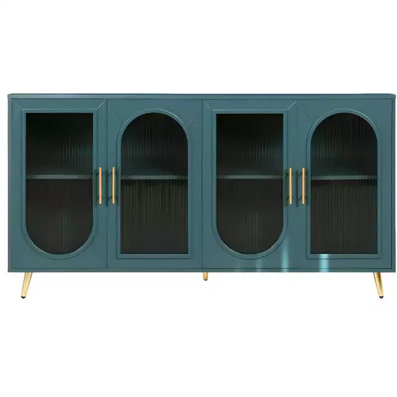 Credenza 60 in teal blu con texture a coste e quattro ante