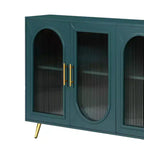 Credenza 60 in teal blu con texture a coste e quattro ante