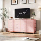 Comò porta TV extra largo da 160 cm con 14 cassetti in tessuto e alimentazione/USB integrata, mobile TV per televisori da 65-75 pollici, organizer per camera da letto
