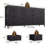 Comò porta TV extra largo da 160 cm con 14 cassetti in tessuto e alimentazione/USB integrata, mobile TV per televisori da 65-75 pollici, organizer per camera da letto