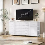 Comò porta TV extra largo da 160 cm con 14 cassetti in tessuto e alimentazione/USB integrata, mobile TV per televisori da 65-75 pollici, organizer per camera da letto
