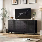 Comò porta TV extra largo da 160 cm con 14 cassetti in tessuto e alimentazione/USB integrata, mobile TV per televisori da 65-75 pollici, organizer per camera da letto