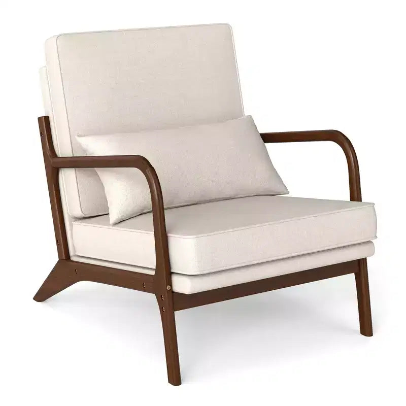 Costway 1/2 PCS Modern Accent Chair Upholstered Leisure Armchair with Rubber Wood Armrests & Legs