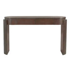 Consolle con finitura in venature di legno naturale, design scanalato, piano ovale e 2 cassetti per ingresso e soggiorno Espresso