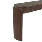 Consolle con finitura in venature di legno naturale, design scanalato, piano ovale e 2 cassetti per ingresso e soggiorno Espresso