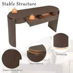 Consolle con finitura in venature di legno naturale, design scanalato, piano ovale e 2 cassetti per ingresso e soggiorno Espresso