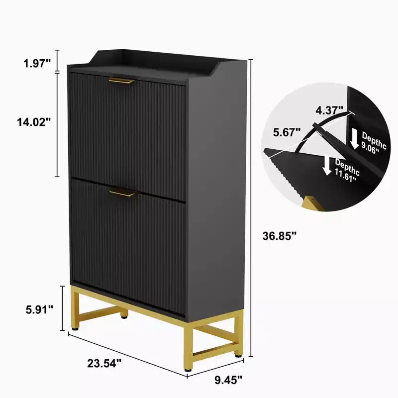 Scarpiera scanalata con 2 cassetti a ribalta - Scarpiera moderna sottile con gambe in metallo, organizer a scomparsa per ingresso, corridoio, camera da letto, appartamento