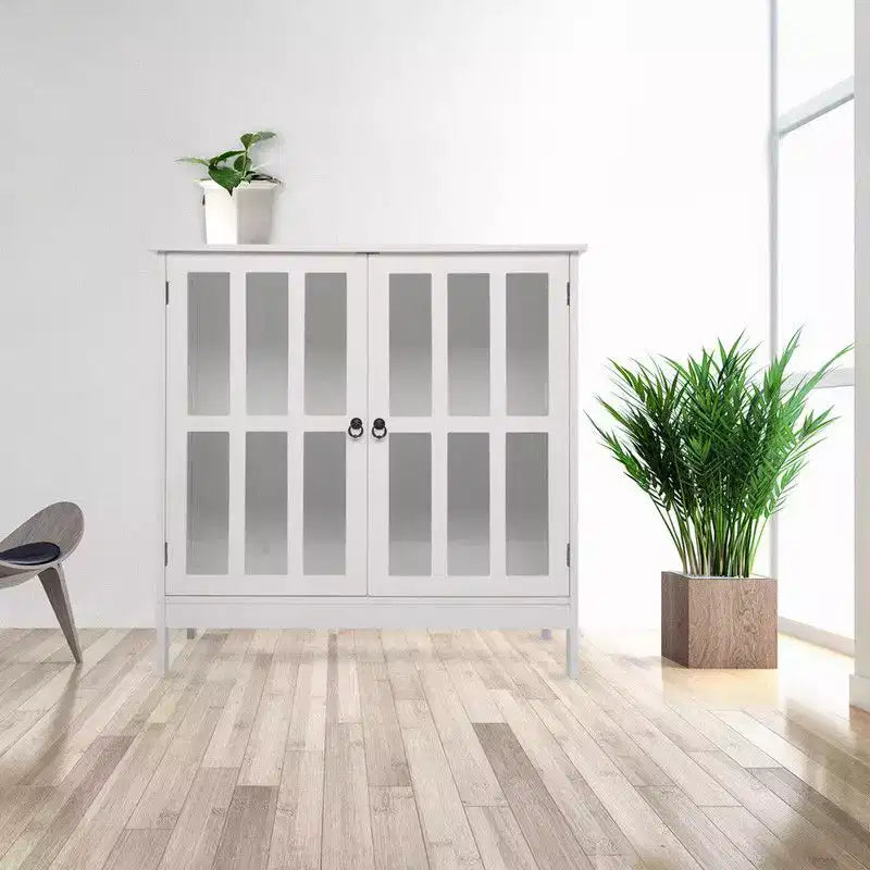 Mobile Contenitore Indipendente con Ante Trasparenti per Cucina, Sala da Pranzo, Bianco