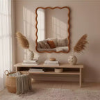 MAYEERTY Specchio Decorativo da 30 x 40 cm con Cornice Rettangolare Ondulata in Legno Massello per Camera da Letto, Bagno, Soggiorno Marrone Giallastro