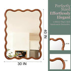 MAYEERTY Specchio Decorativo da 30 x 40 cm con Cornice Rettangolare Ondulata in Legno Massello per Camera da Letto, Bagno, Soggiorno Marrone Giallastro