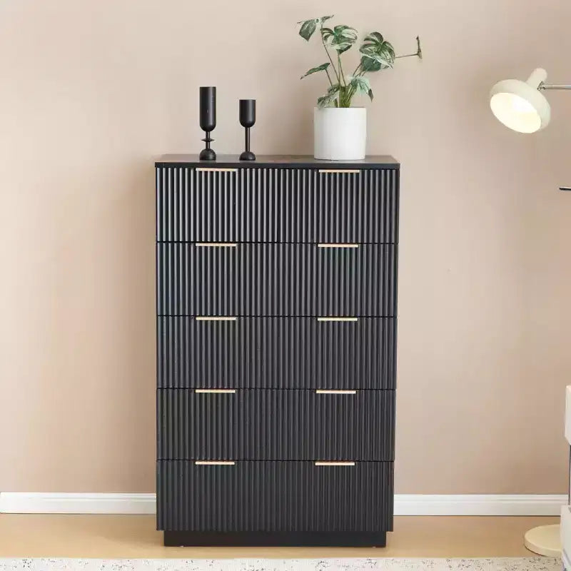 Cassettiera Karl Home a 6 cassetti in MDF nero larghezza 72 cm