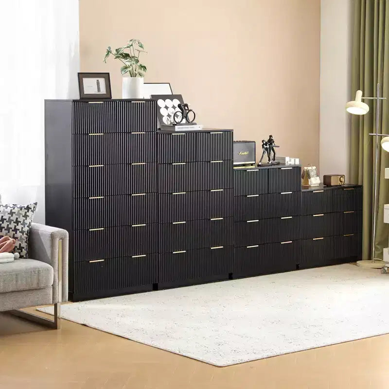 Cassettiera Karl Home a 6 cassetti in MDF nero larghezza 72 cm