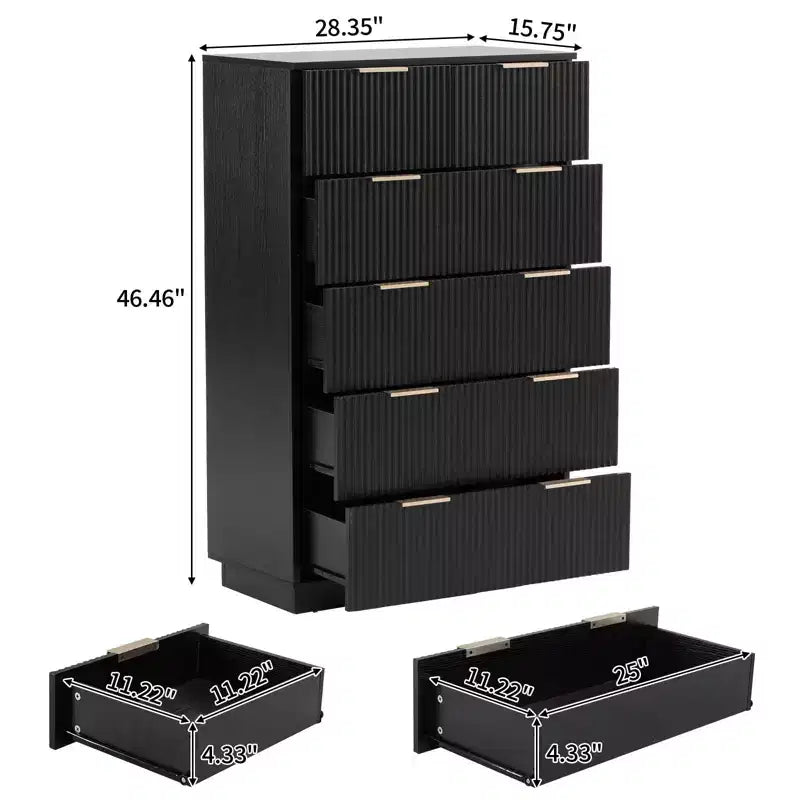 Cassettiera Karl Home a 6 cassetti in MDF nero larghezza 72 cm