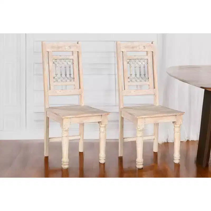 HomeRoots Set di Due Sedie da Pranzo con Schienale a Doghe in Legno Bianco