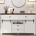 Zstar Farmhouse 5 Drawers Dresser for Bedroom with Sliding Barn Doors, Wood Dresser & Chest of Drawers, Rustic TV Stand,White