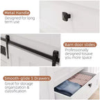 Zstar Comò a 5 cassetti per camera da letto con ante scorrevoli, cassettiera in legno, mobile TV rustico, bianco