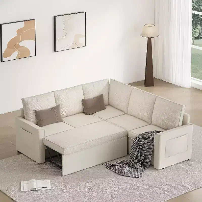 Dyonery L-shaped modular sofa, with pull-out bed, high-quality linen modular modular sofa, 78-inch convertible sleeping sofa bed, living room sofa