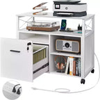 GALAXHERO Classificatore Laterale, Armadietto Portadocumenti in Legno con Serratura, Carrello Porta Stampante con Ripiano Aperto Bianco