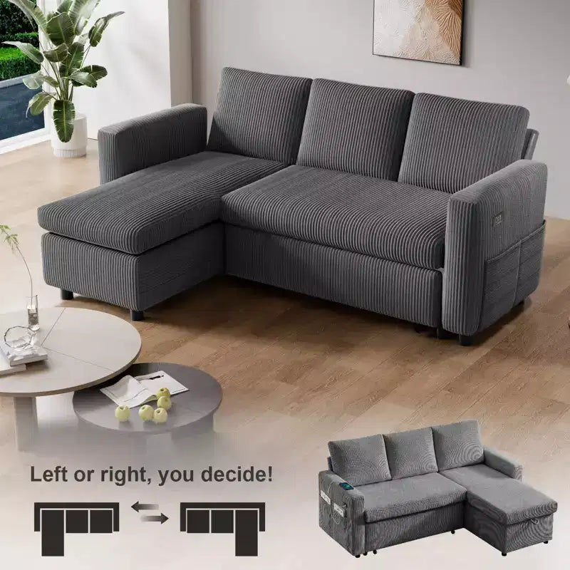 Dyonery divano letto multifunzione da 81 pollici, divano a L, divano estraibile, schienale regolabile, installazione senza attrezzi, velluto a coste