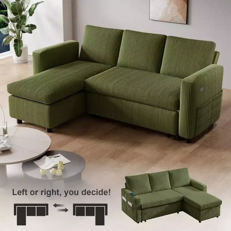 Dyonery divano letto multifunzione da 81 pollici, divano a L, divano estraibile, schienale regolabile, installazione senza attrezzi, velluto a coste