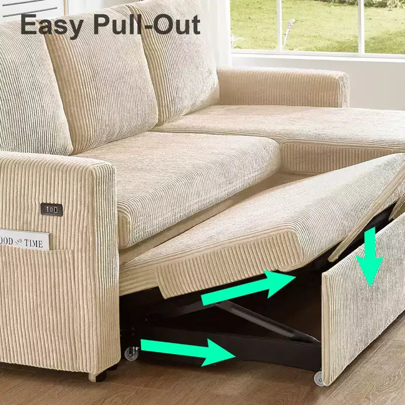 Dyonery divano letto multifunzione da 81 pollici, divano a L, divano estraibile, schienale regolabile, installazione senza attrezzi, velluto a coste