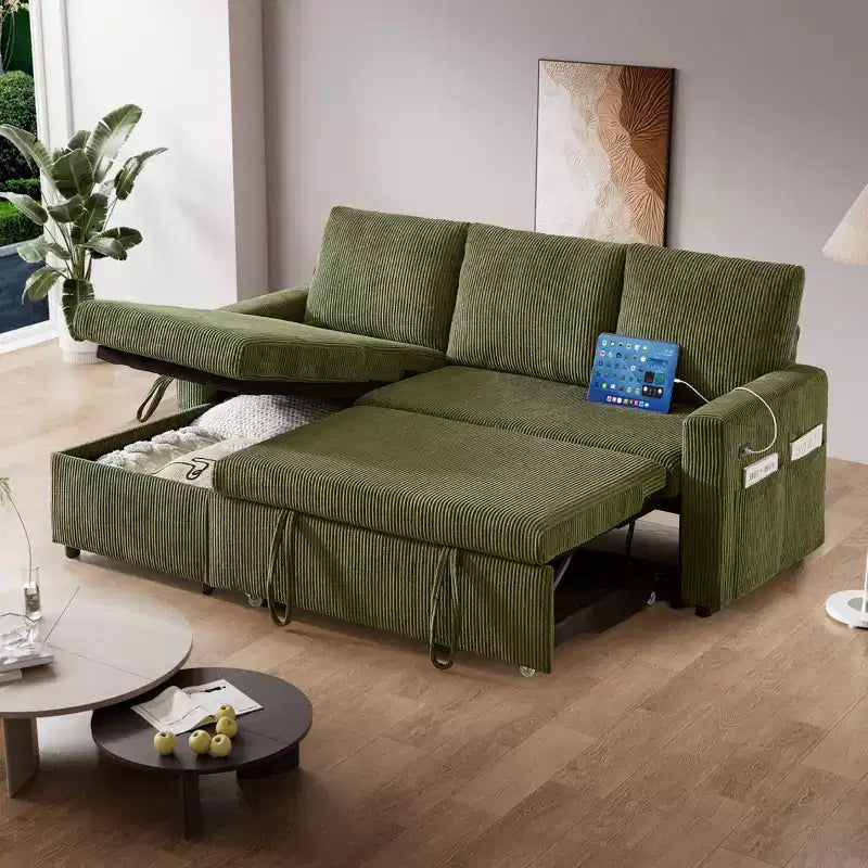 Dyonery divano letto multifunzione da 81 pollici, divano a L, divano estraibile, schienale regolabile, installazione senza attrezzi, velluto a coste