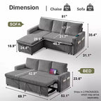 Dyonery divano letto multifunzione da 81 pollici, divano a L, divano estraibile, schienale regolabile, installazione senza attrezzi, velluto a coste