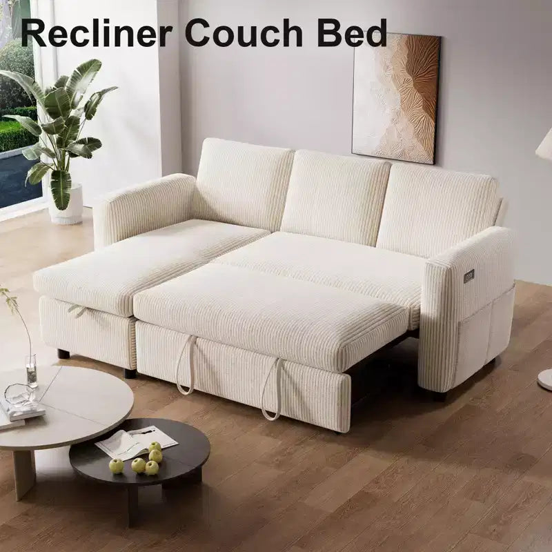 Dyonery 81-inch multi-functional sofa bed, L-shaped sofa, pull-out sofa, adjustable backrest, tool-free installation, corduroy