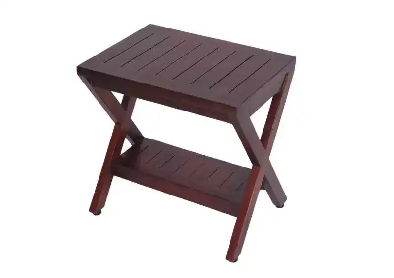 Panchina da doccia/esterno compatta HomeRoots a X in teak con ripiano, finitura marrone