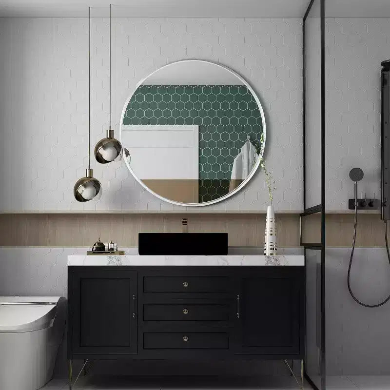 Specchio da bagno rotondo con cornice in metallo nero da 32 pollici per parete.