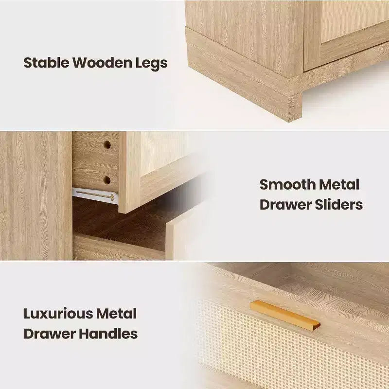 Comò Acekool a 6 cassetti in Rattan, Cassettiera Moderna Boho con Frontali Intrecciati, Armadio Contenitore Grande per Camera da Letto, Guardaroba, Soggiorno, Naturale