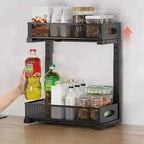 GustoWave Organizzatore Sottolavello da Cucina in Acciaio al Carbonio a 2 Livelli Estraibile, Cestello Sottolavello Regolabile in Altezza, Organizzatore per Mobile da Cucina