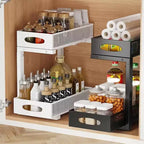 GustoWave Organizzatore Sottolavello da Cucina in Acciaio al Carbonio a 2 Livelli Estraibile, Cestello Sottolavello Regolabile in Altezza, Organizzatore per Mobile da Cucina