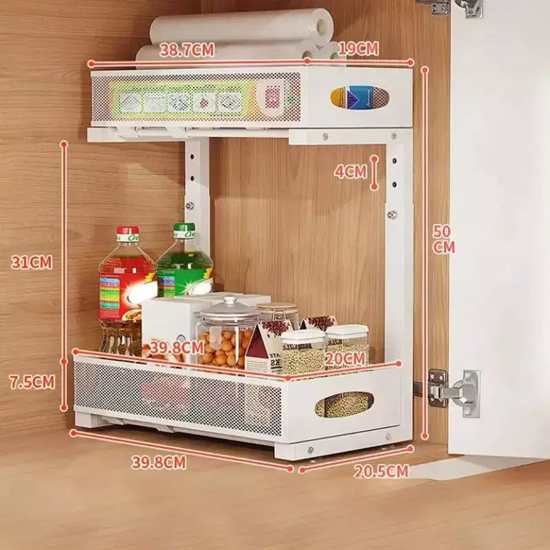 GustoWave Organizzatore Sottolavello da Cucina in Acciaio al Carbonio a 2 Livelli Estraibile, Cestello Sottolavello Regolabile in Altezza, Organizzatore per Mobile da Cucina