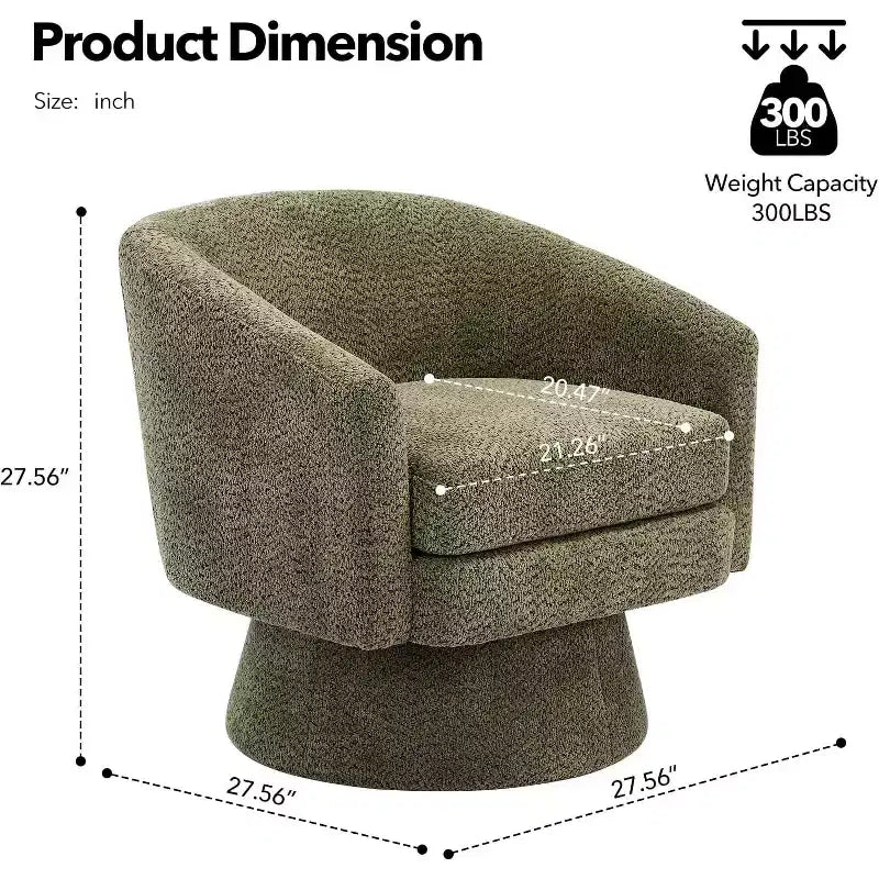 Poltrona Girevole a 360°, Rivestimento in ciniglia Felpata, Base in Legno con Pouf, Regolabile (Beige/Grigio/Verde/Rosa) per Soggiorno e Camera da Letto