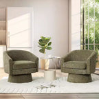 Poltrona Girevole a 360°, Rivestimento in ciniglia Felpata, Base in Legno con Pouf, Regolabile (Beige/Grigio/Verde/Rosa) per Soggiorno e Camera da Letto