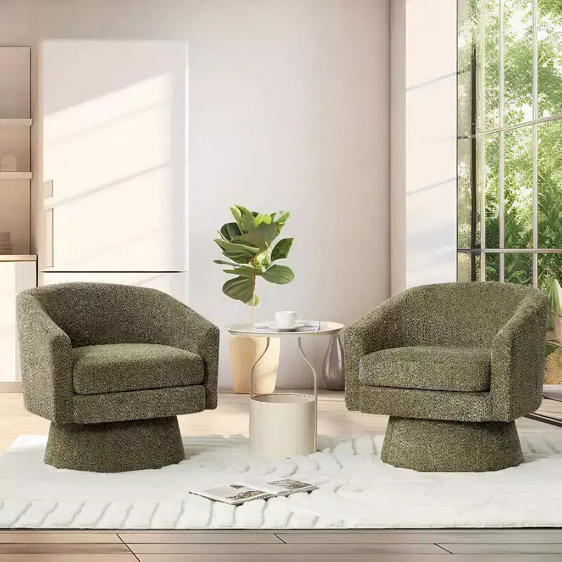 Poltrona Girevole a 360°, Rivestimento in ciniglia Felpata, Base in Legno con Pouf, Regolabile (Beige/Grigio/Verde/Rosa) per Soggiorno e Camera da Letto