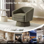 Poltrona Girevole a 360°, Rivestimento in ciniglia Felpata, Base in Legno con Pouf, Regolabile (Beige/Grigio/Verde/Rosa) per Soggiorno e Camera da Letto