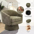 Poltrona Girevole a 360°, Rivestimento in ciniglia Felpata, Base in Legno con Pouf, Regolabile (Beige/Grigio/Verde/Rosa) per Soggiorno e Camera da Letto