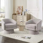 Poltrona Girevole a 360°, Rivestimento in ciniglia Felpata, Base in Legno con Pouf, Regolabile (Beige/Grigio/Verde/Rosa) per Soggiorno e Camera da Letto