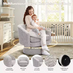 Poltrona Girevole a 360°, Rivestimento in ciniglia Felpata, Base in Legno con Pouf, Regolabile (Beige/Grigio/Verde/Rosa) per Soggiorno e Camera da Letto