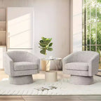 Poltrona Girevole a 360°, Rivestimento in ciniglia Felpata, Base in Legno con Pouf, Regolabile (Beige/Grigio/Verde/Rosa) per Soggiorno e Camera da Letto